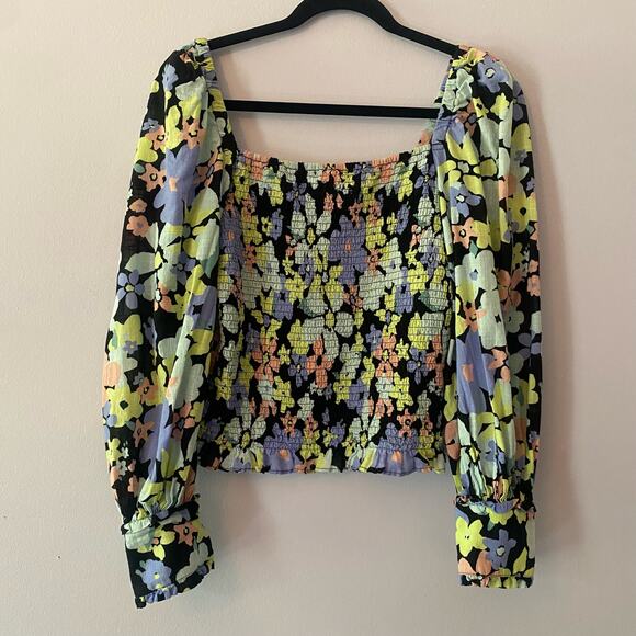 Free People Womens size Medium Colorful Floral Cotton Smocked Long Sleeve Blouse - Picture 1 of 11